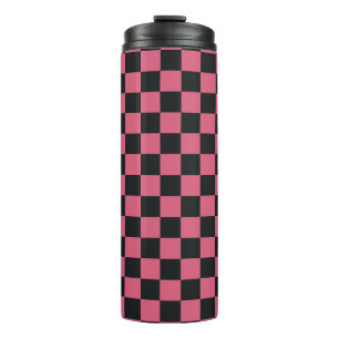 Pink and Black Patterns Chequerboard Check Chequer Thermal Tumbler
