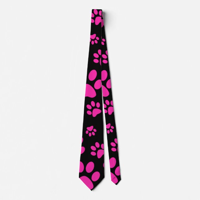 Pink and Black Paw Prints Pattern Tie (Front)