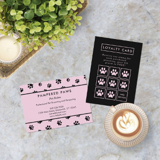 Pink and Black Paw Prints Professional Pet Salon Loyalty Card