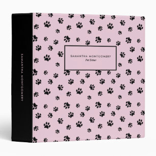 Pink and Black Paw Prints Professional Pet Sitter Binder