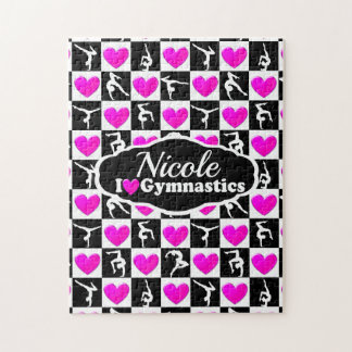 PINK AND BLACK PERSONALIZED GYMNAST DESIGN JIGSAW PUZZLE
