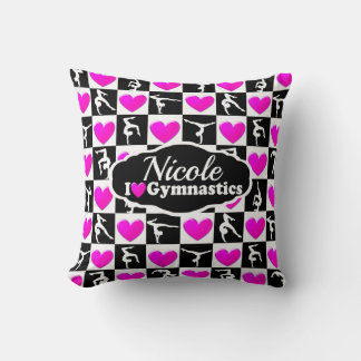 PINK AND BLACK PERSONALIZED GYMNAST DESIGN THROW PILLOW