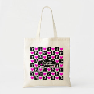 PINK AND BLACK PERSONALIZED GYMNAST DESIGN TOTE BAG