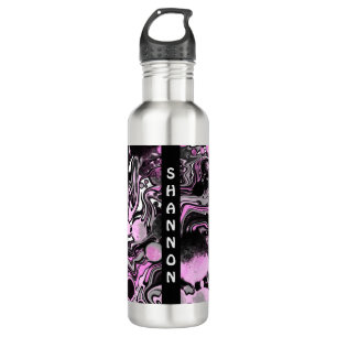 Pink and Black Personalized Marble Fluid Art    710 Ml Water Bottle