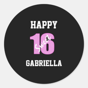 Pink And Black Personalized Sweet 16 Stickers