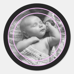 Pink and Black Photo Frame Classic Round Sticker