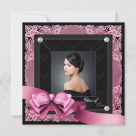 Pink and Black Photo Graduation Announcements