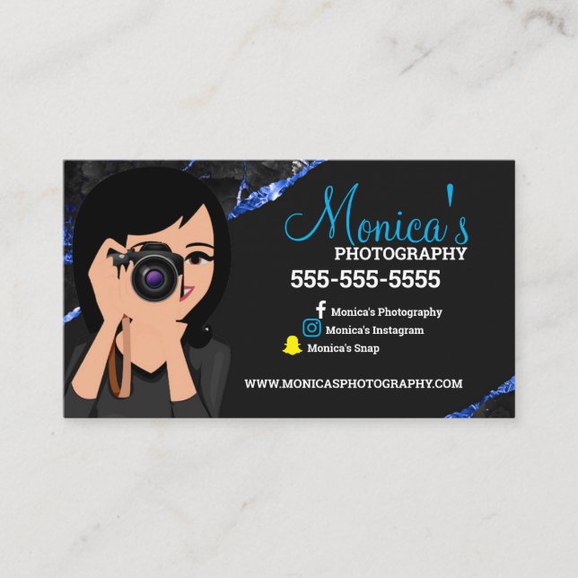Pink and Black photographer lens Business card (Front)