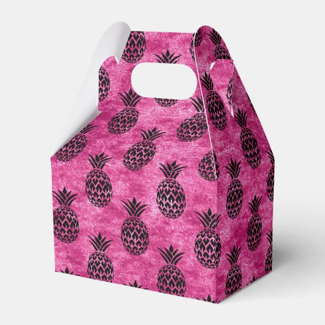 Pink and Black Pineapple Tropical Birthday Party Favor Box (Back Side)