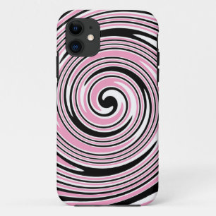 Pink and black pinwheel swirl design iPhone 11 case