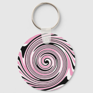 Pink and black pinwheel swirl design keychain