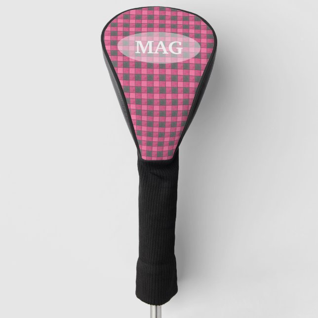 Pink and Black Plaid Check Golf Head Cover (Front)