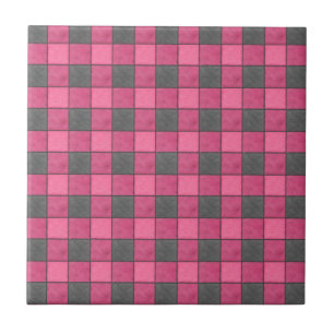 Pink and Black Plaid Check Tile