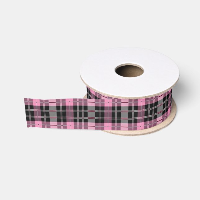 Pink and Black plaid Grosgrain Ribbon (Spool)