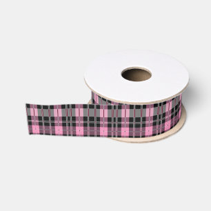 Pink and Black plaid Grosgrain Ribbon