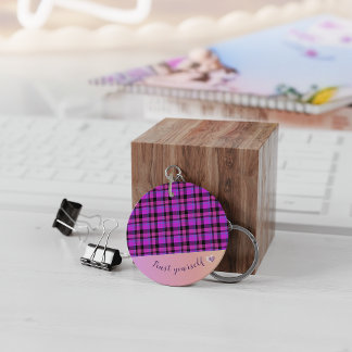 Pink and black plaid keychain