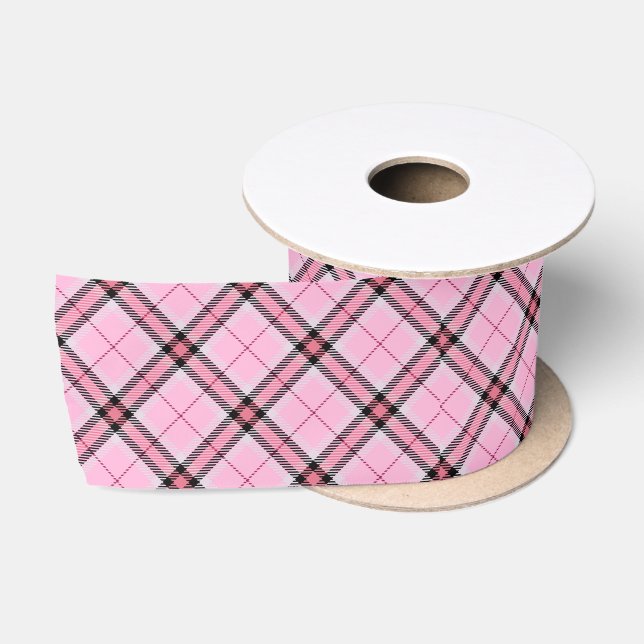 Pink and black Plaid    Satin Ribbon (Spool)