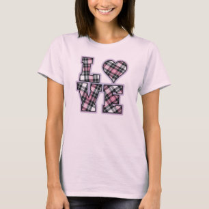 Pink And Black Plaid Stacked LOVE Letters T-Shirt