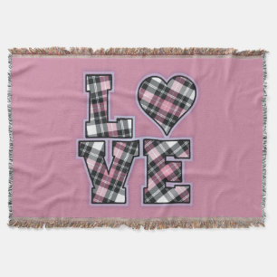 Pink And Black Plaid Stacked LOVE Letters Throw Blanket