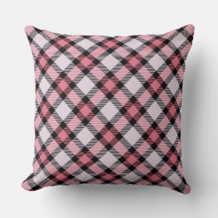 Pink and black Plaid Throw Pillow