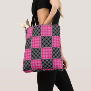 Pink and Black Plaid Tote Bag