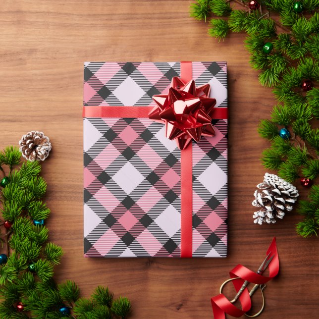 Pink and black Plaid Wrapping Paper (Holiday Gift)