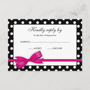 Pink and Black Polka Dot Bow RSVP Card