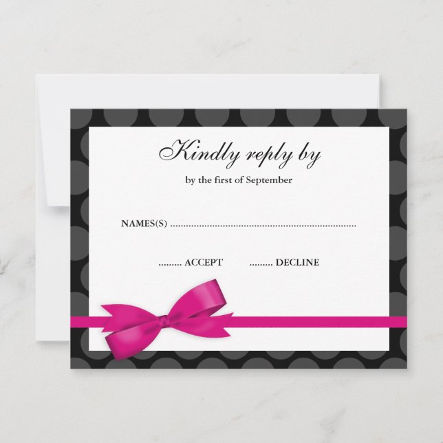 Pink and Black Polka Dot Bow RSVP Response Card (Front)