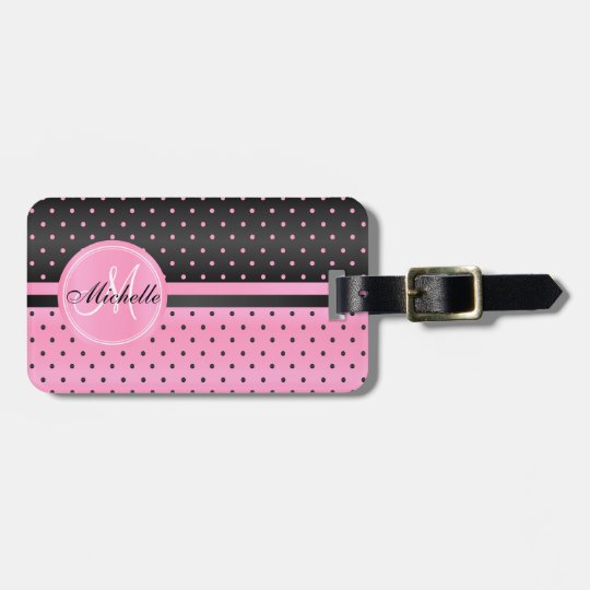 Pink and Black Polka Dot Design Luggage Tag
