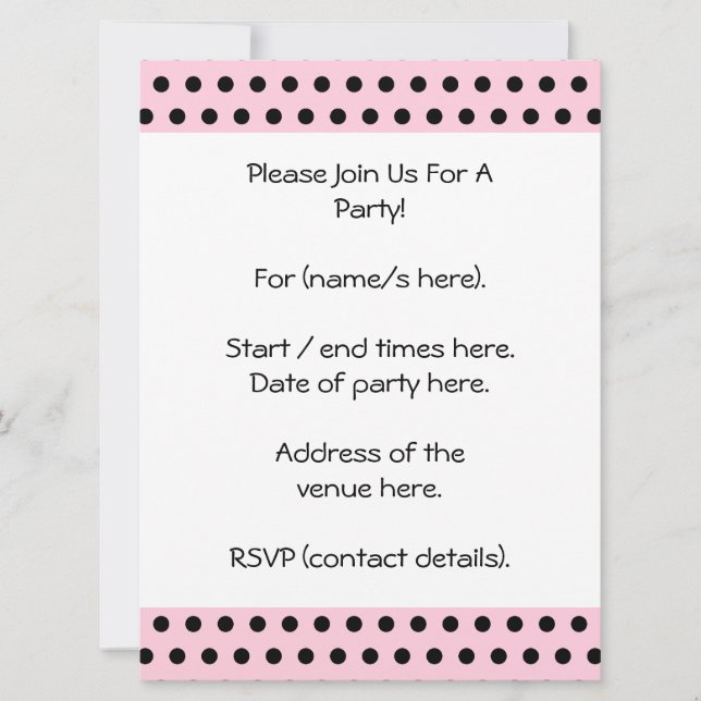 Pink and Black Polka Dot Pattern. Spotty. Invitation (Front)