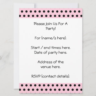 Pink and Black Polka Dot Pattern. Spotty. Invitation