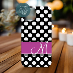 Pink and Black Polka Dot Pattern with Monogram Case-Mate iPhone 14 Case