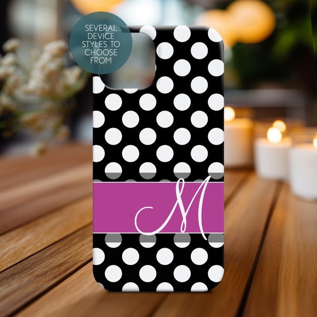 Pink and Black Polka Dot Pattern with Monogram Case-Mate iPhone Case (Personalized Phone Case with Monogram)