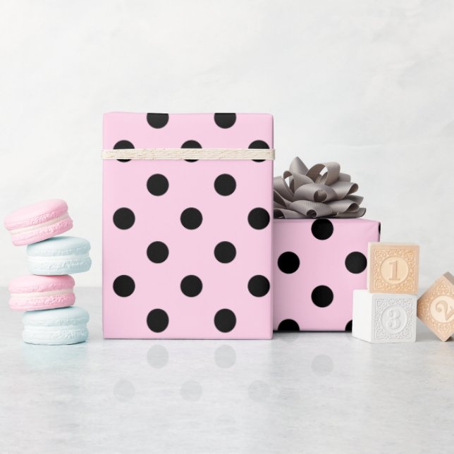 Pink and black polka dot pattern wrapping paper (Baby Shower)