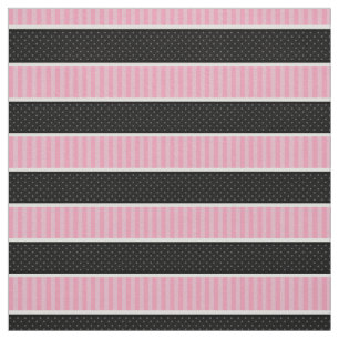 Pink and Black Polka Dot Stripes Pattern Fabric