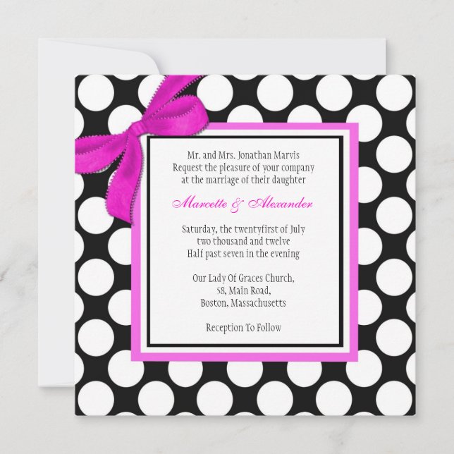 Pink and Black Polka Dot Wedding Invitation (Front)