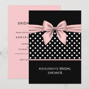 Pink and Black Polka Dot with Bow Bridal Shower In Invitation