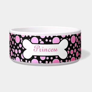 Pink and Black Polka Dots Custom Pet Bowl - Dog