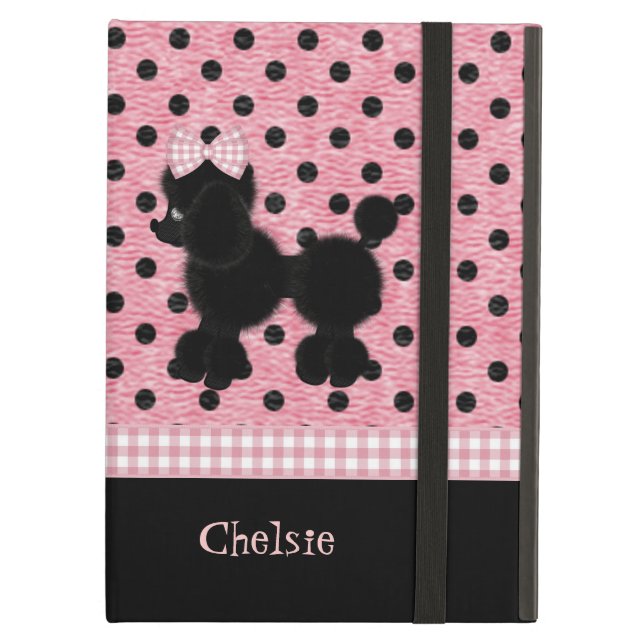 Pink and Black Polka Dots & Poodle iPad Air Case (Front Closed)