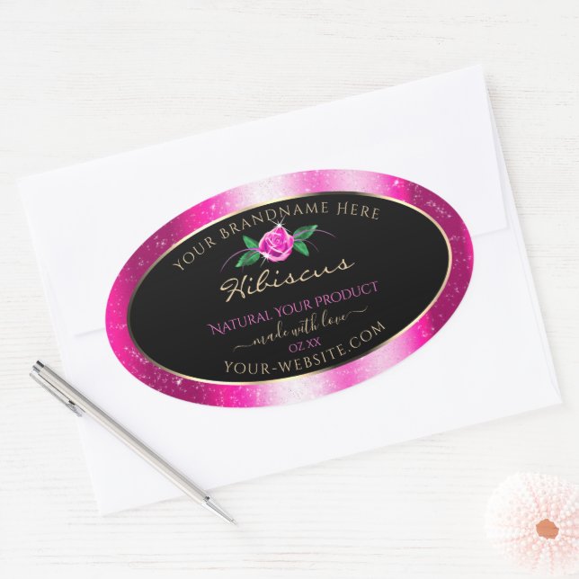 Pink and Black Product Labels Floral Rose Glitter (Envelope)