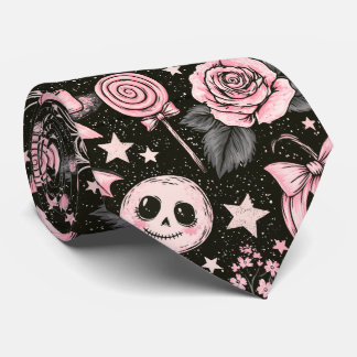 Pink and Black Pumpkin, Web and Rose Pattern Tie