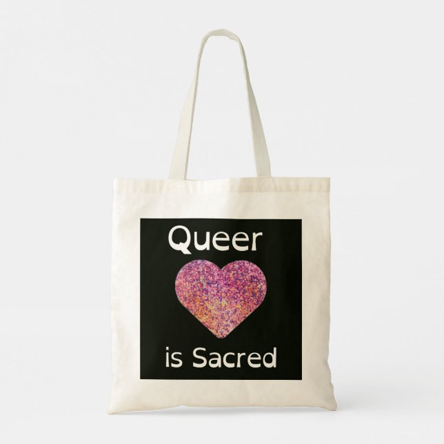 Pink and Black Queer Love Is Sacred Tote Bag (Back)