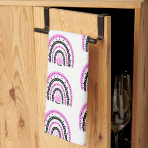 Pink and Black Rainbows Bats White Halloween Kitchen Towel