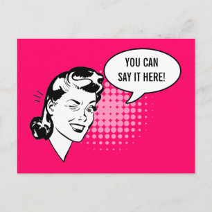 Pink and Black Retro Woman Winking Fun Card