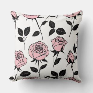 Pink and black rose art throw pillow