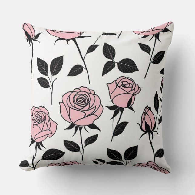 Pink and black rose art throw pillow (Front)