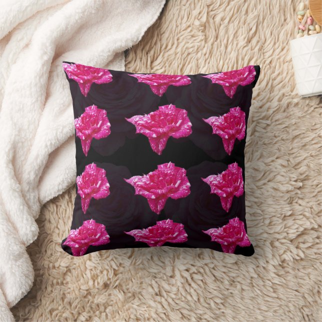 Pink And Black Rose Pattern, Throw Pillow (Blanket)