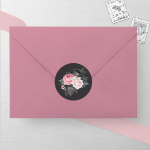 Pink and Black Roses Wedding Classic Round Sticker