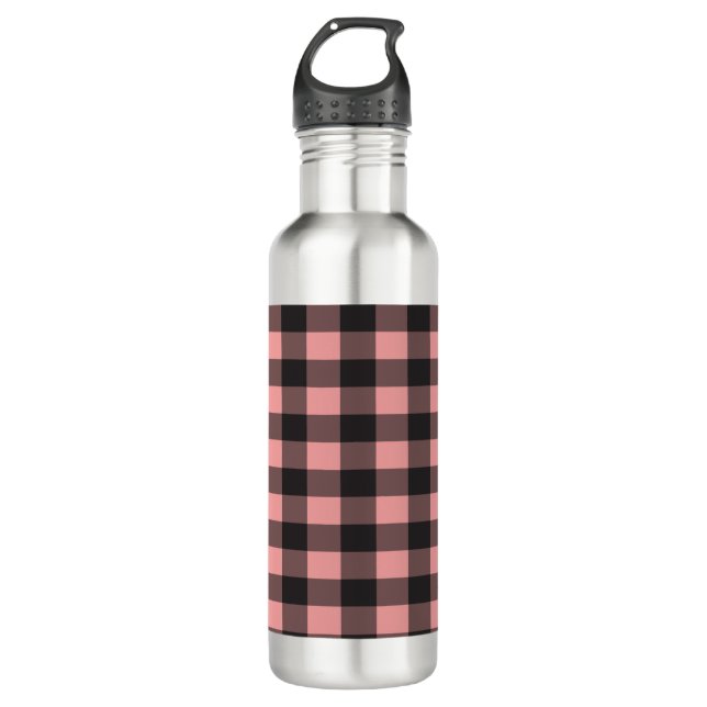 Pink and Black Rustic Buffalo Plaid 710 Ml Water Bottle (Front)
