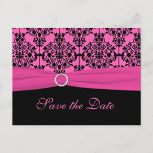Pink and Black Save the Date Postcard